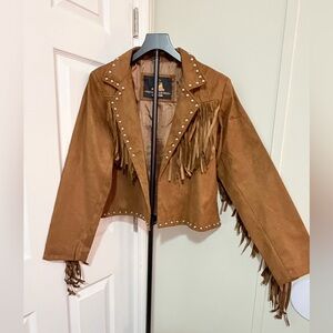 American West Brown Fringed Suede Jacket with Studs